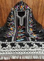 Organza Silk Black Traditional Wear Embroidery Work Dress Material